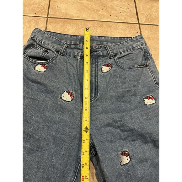 Hello Kitty Jeans Womens 28 Lazy Oaf Sanrio Blue Denim AOP Pants Apathetic Appar - Picture 11 of 13